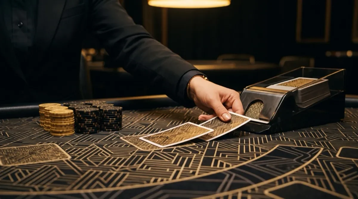 Dealer chia bài trên bàn baccarat trực tuyến