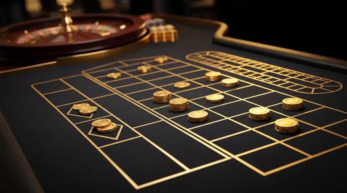 Mặt bàn roulette với các vị trí đặt cược trong và ngoài
